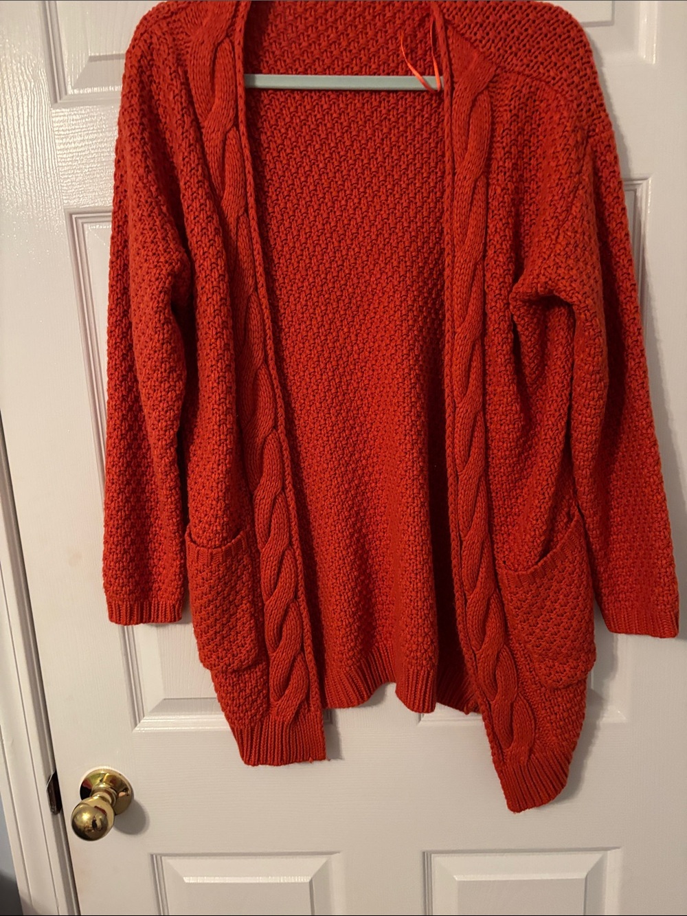 Women's Open-Front Cable Knit Cardigan Sweater - Orange